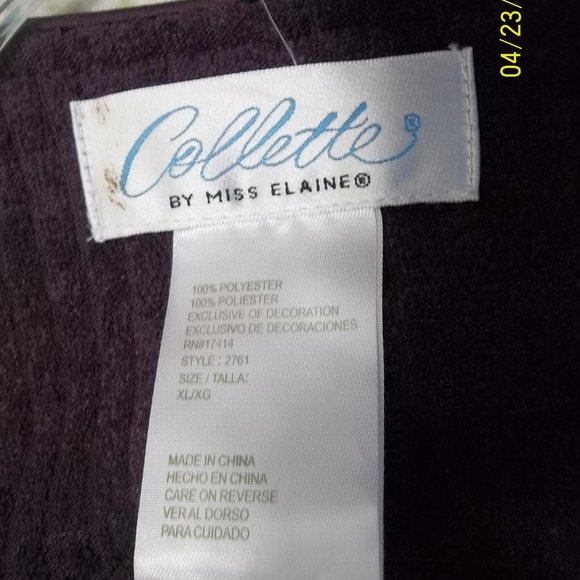 Collette Purple Robe XL Long Sleeve Embroidery on Front Zip Front - Picture 4 of 5